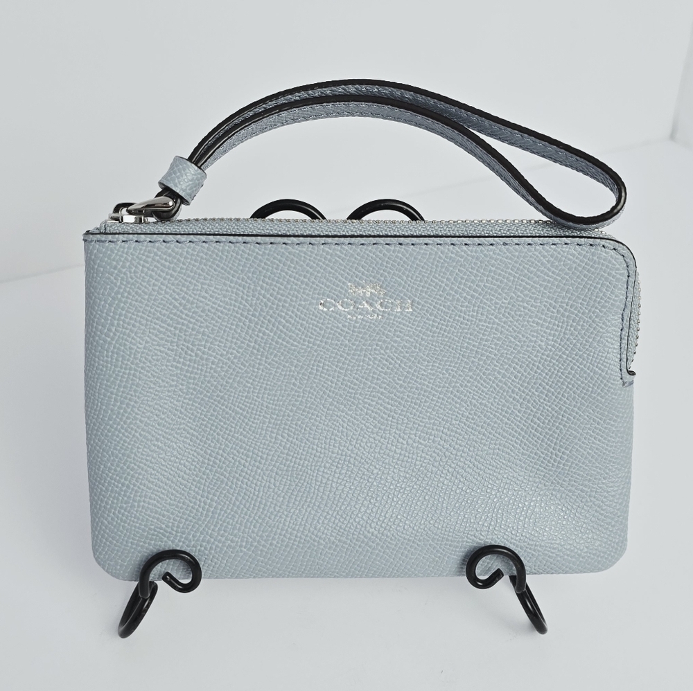 Coach F58032 Twilight Blue Crossgrain Leather Corner Zip Wristlet